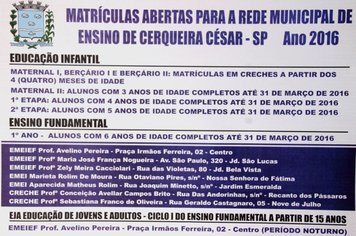 Matrículas abertas nas Escolas da Rede