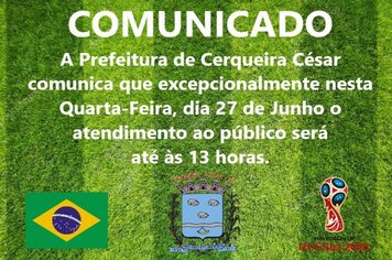 Prefeitura divulga horários de atendimento durante a Copa 
