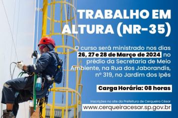 Inscrições abertas para o Curso Trabalho em Alturas NR 35
