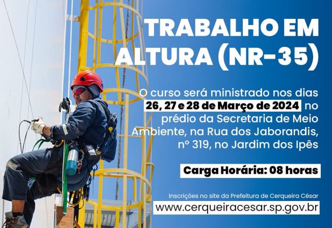 Inscrições abertas para o Curso Trabalho em Alturas NR 35